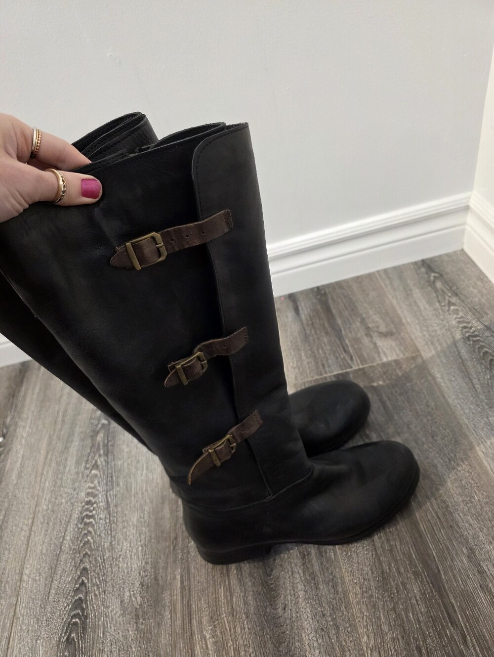 Bueno Tall Leather Boots With Straps Size 40, Or 9 US